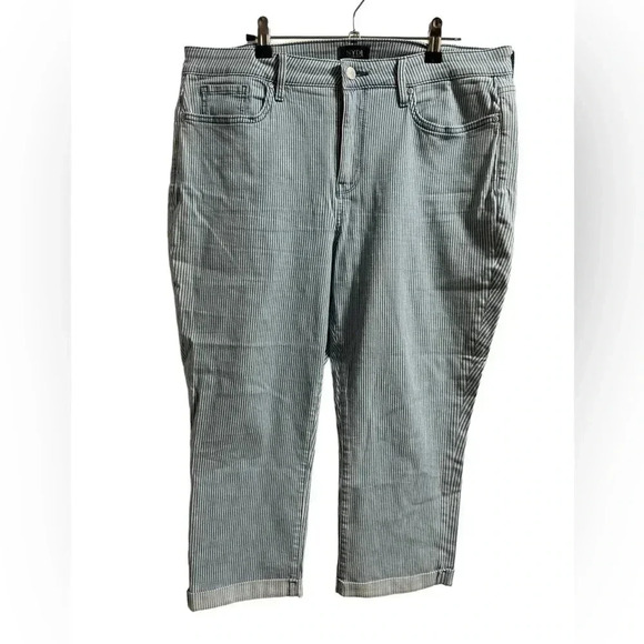 NYDJ Chloe Slim Fit Striped Ankle Cuff Jeans Size 14P - Picture 1 of 4